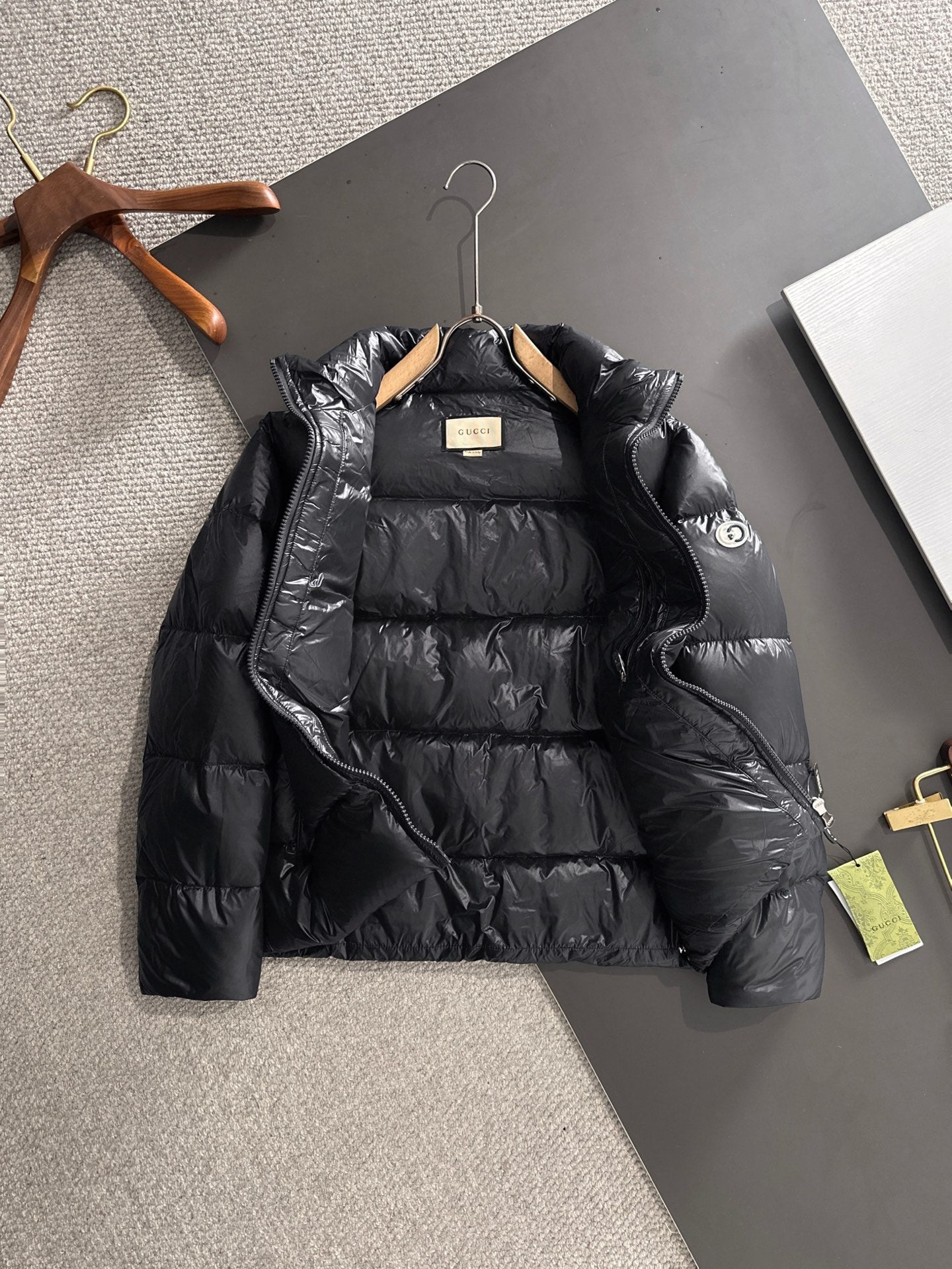 Gucci Black High - Neck Down Jacket With Brand Accents