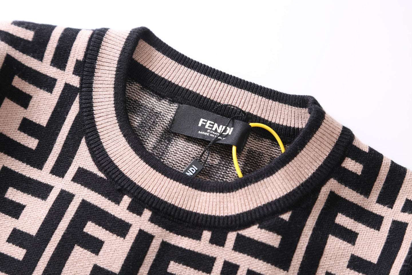 Fendi Pink And Black FF Pattern Crew Neck Long Sleeve Sweater