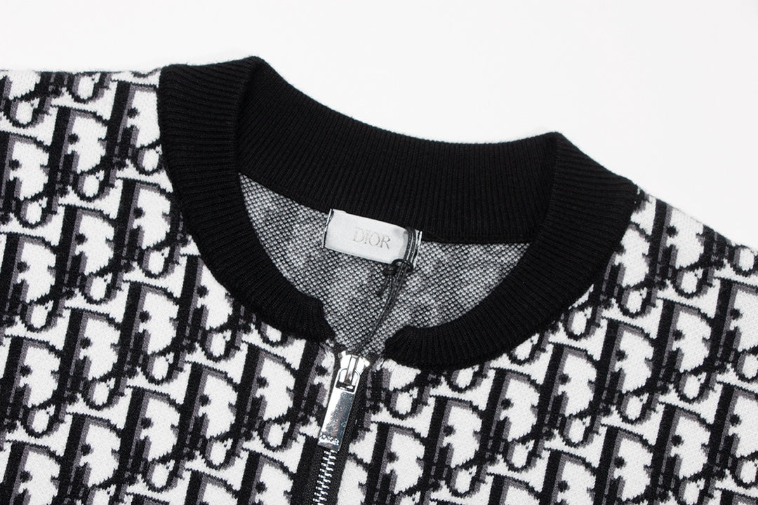Dior Monogram Pattern Zip - Up Long Sleeve Fashion Sweater