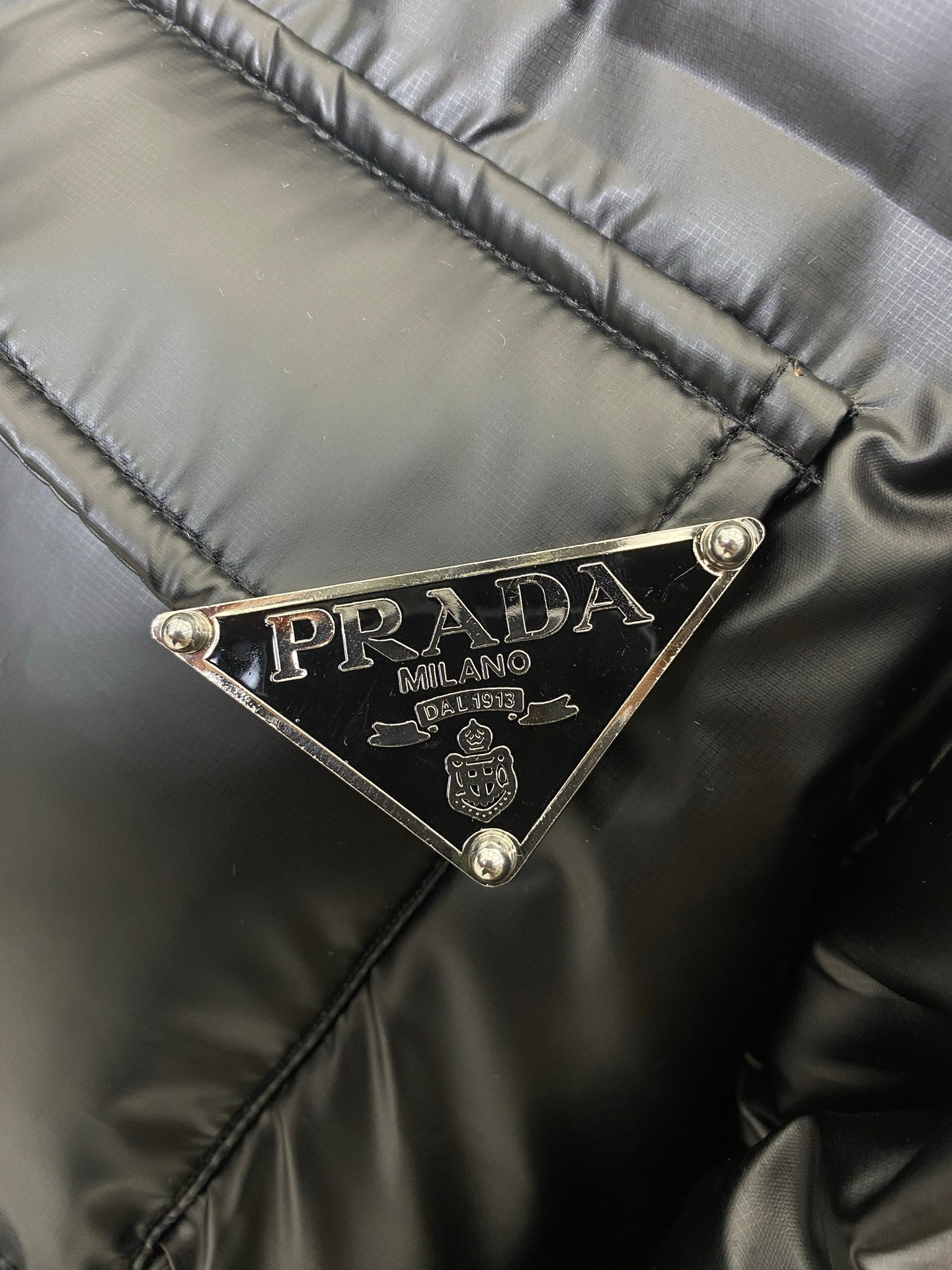 Black Prada Hooded Puffer Jacket With Logo Pocket