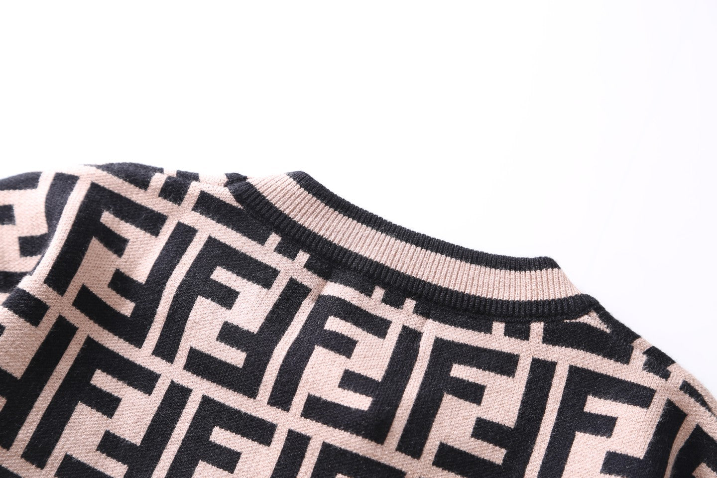 Fendi Pink And Black FF Pattern Crew Neck Long Sleeve Sweater