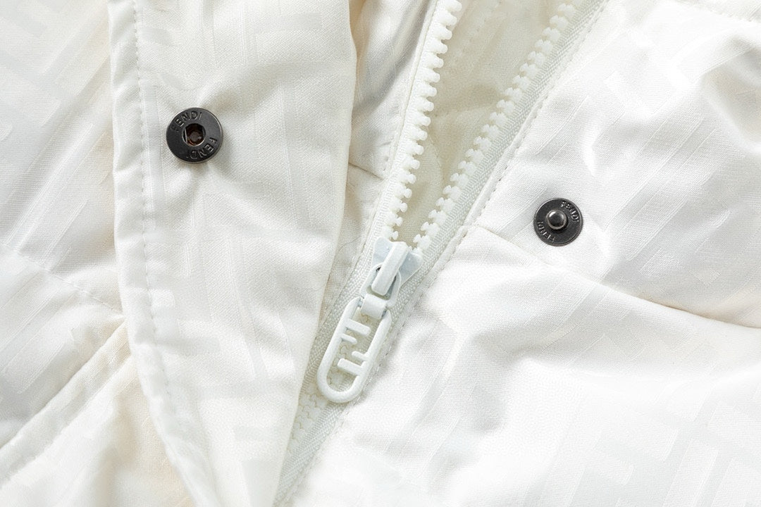 Fendi White Hooded Down Jacket For Fashionable Cold - Weather Wear