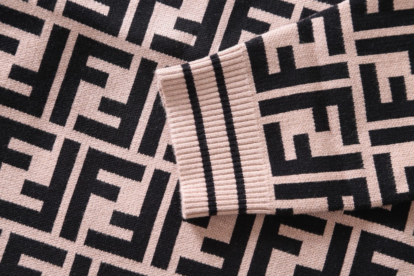 Fendi Pink And Black FF Pattern Crew Neck Long Sleeve Sweater