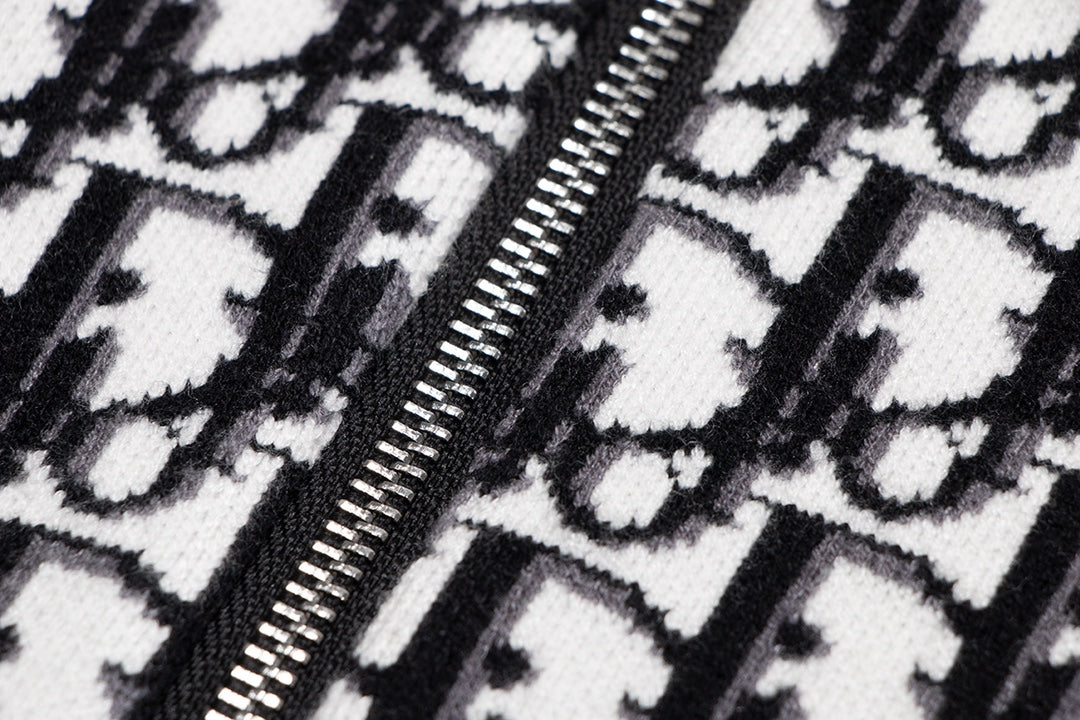 Dior Monogram Pattern Zip - Up Long Sleeve Fashion Sweater