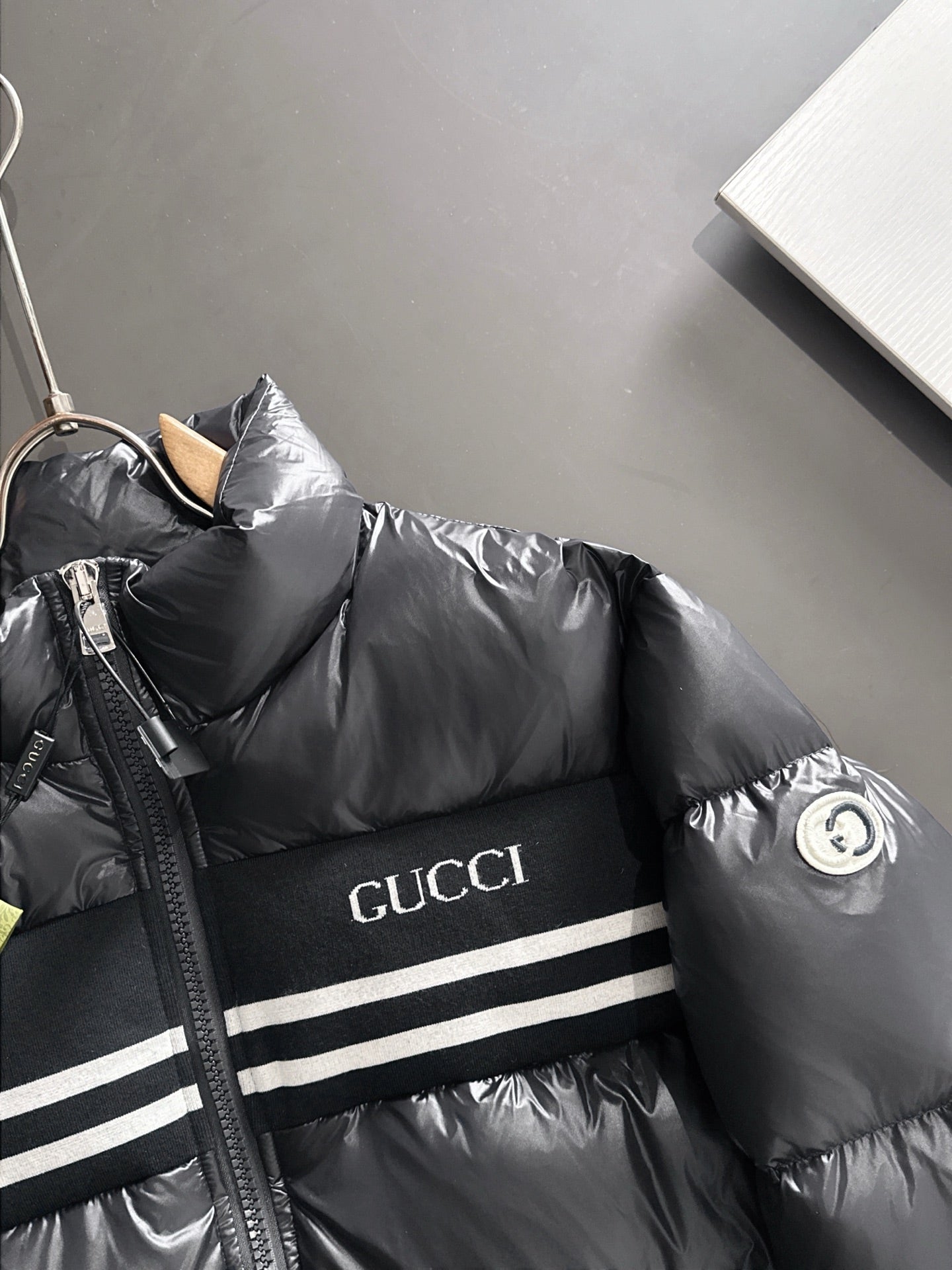 Gucci Black High - Neck Down Jacket With Brand Accents