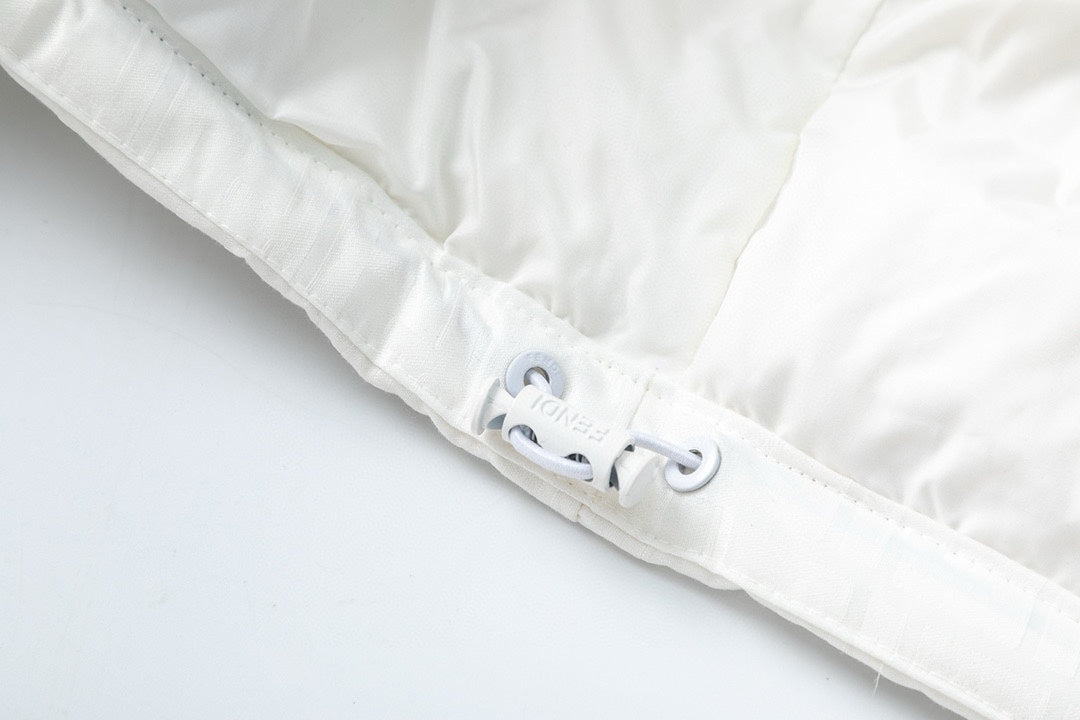 Fendi White Hooded Down Jacket For Fashionable Cold - Weather Wear