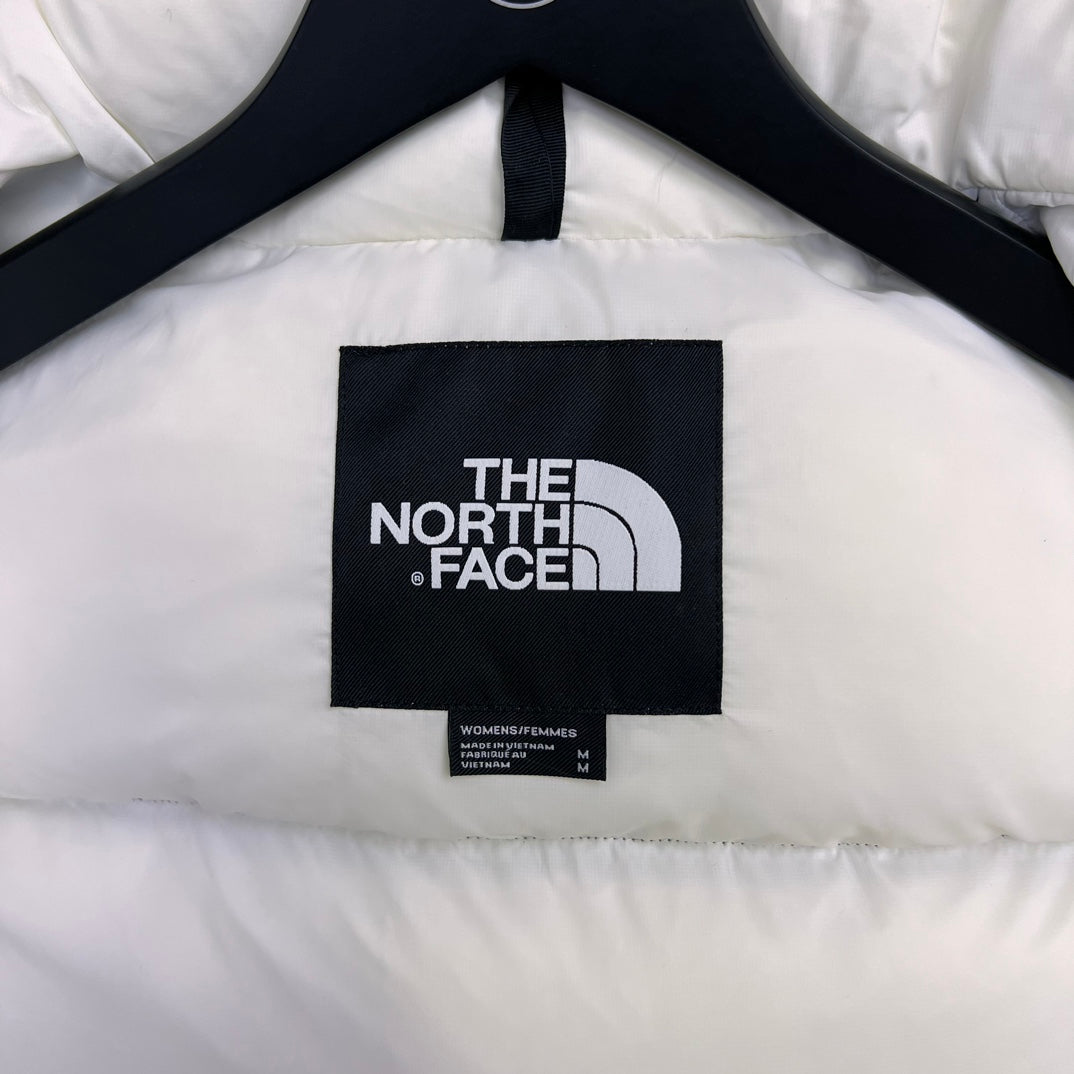 The North Face Black And White Color Block Cropped Nuptse Puffer Jacket
