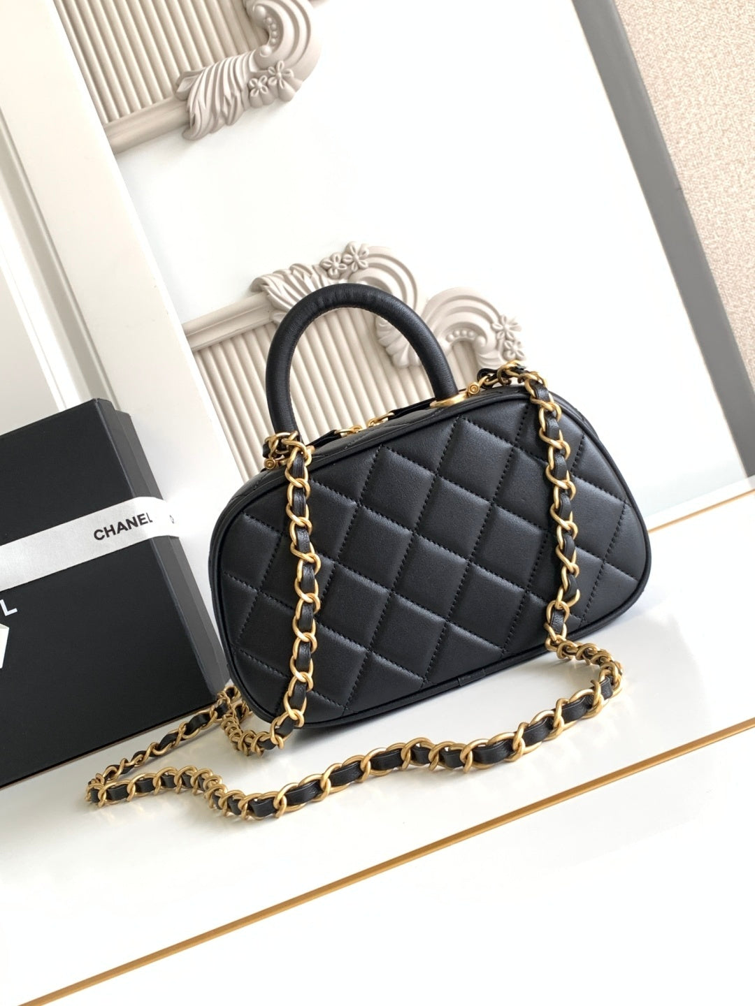 Chanel Maxi Black Quilted Handbag With Gold CC Logo And Chain Strap S5572