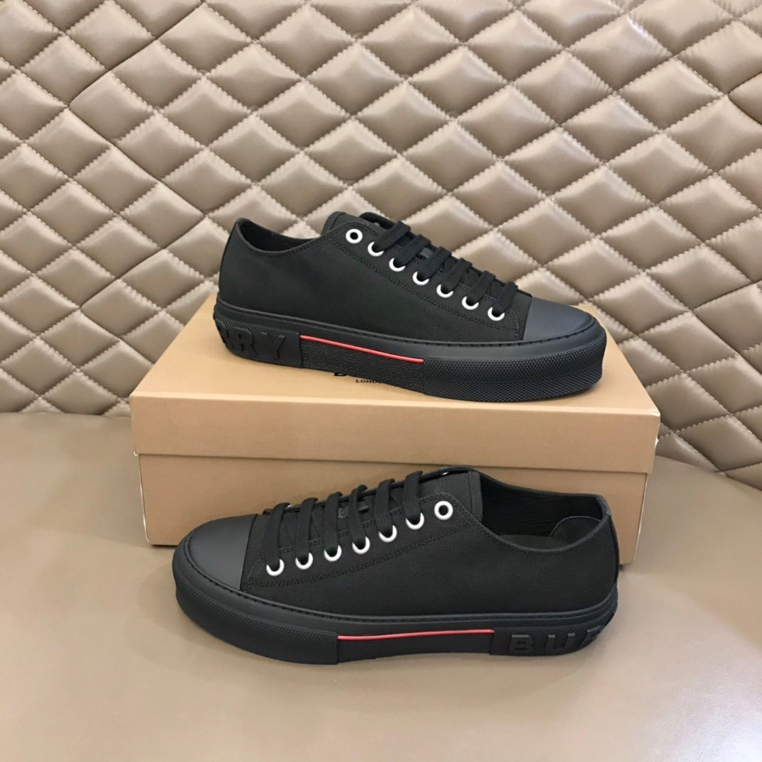 Burberry Unisex Black Canvas Sneakers Stylish Comfortable Footwear For Men And Women With Red Accent Detail
