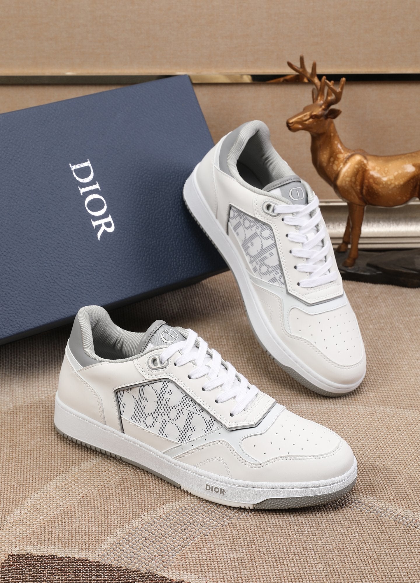 Dior Mens Sneakers Luxury Leather Casual Shoes With Oblique Pattern