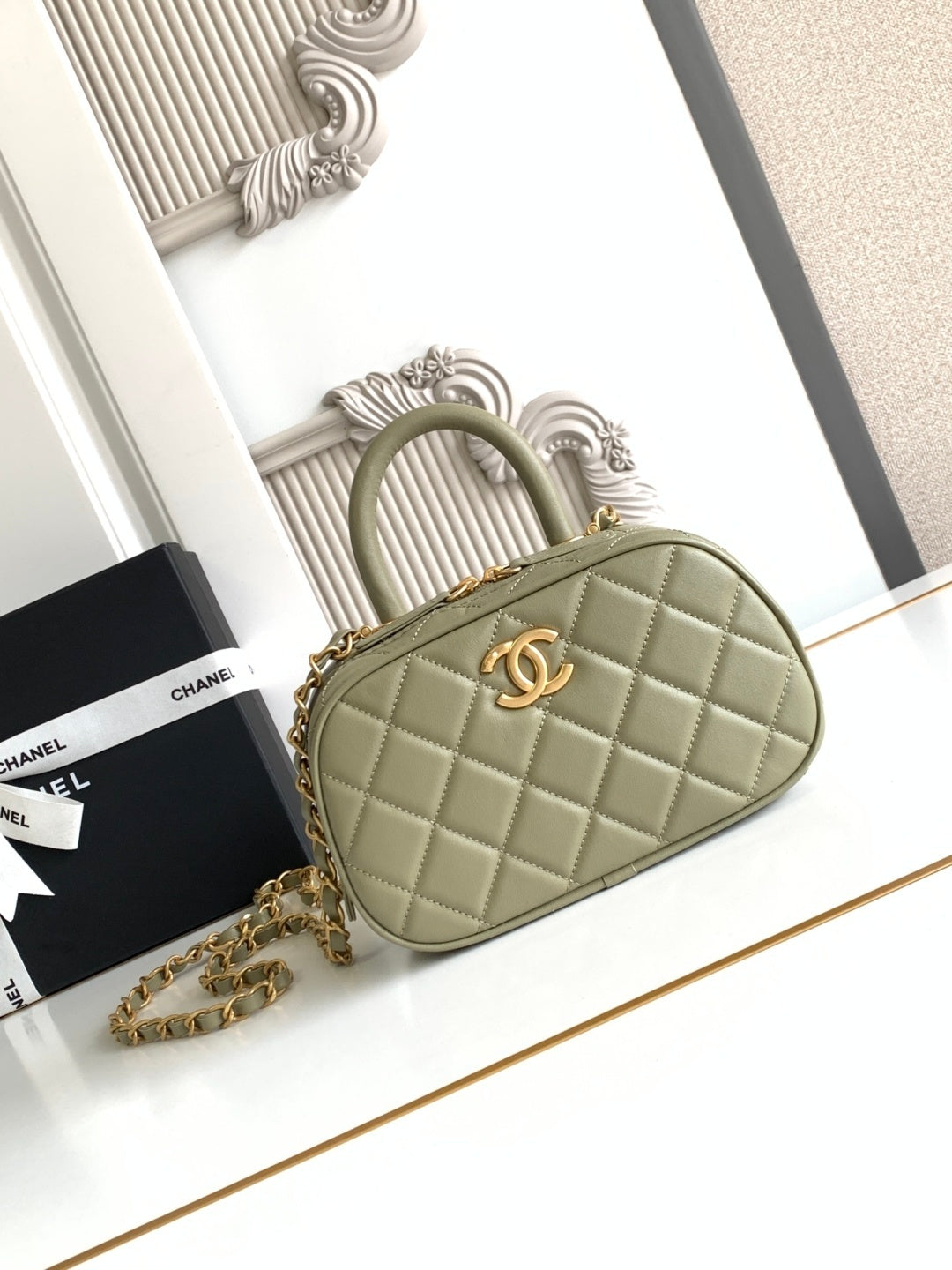 Chanel Maxi Black Quilted Handbag With Gold CC Logo And Chain Strap S5572