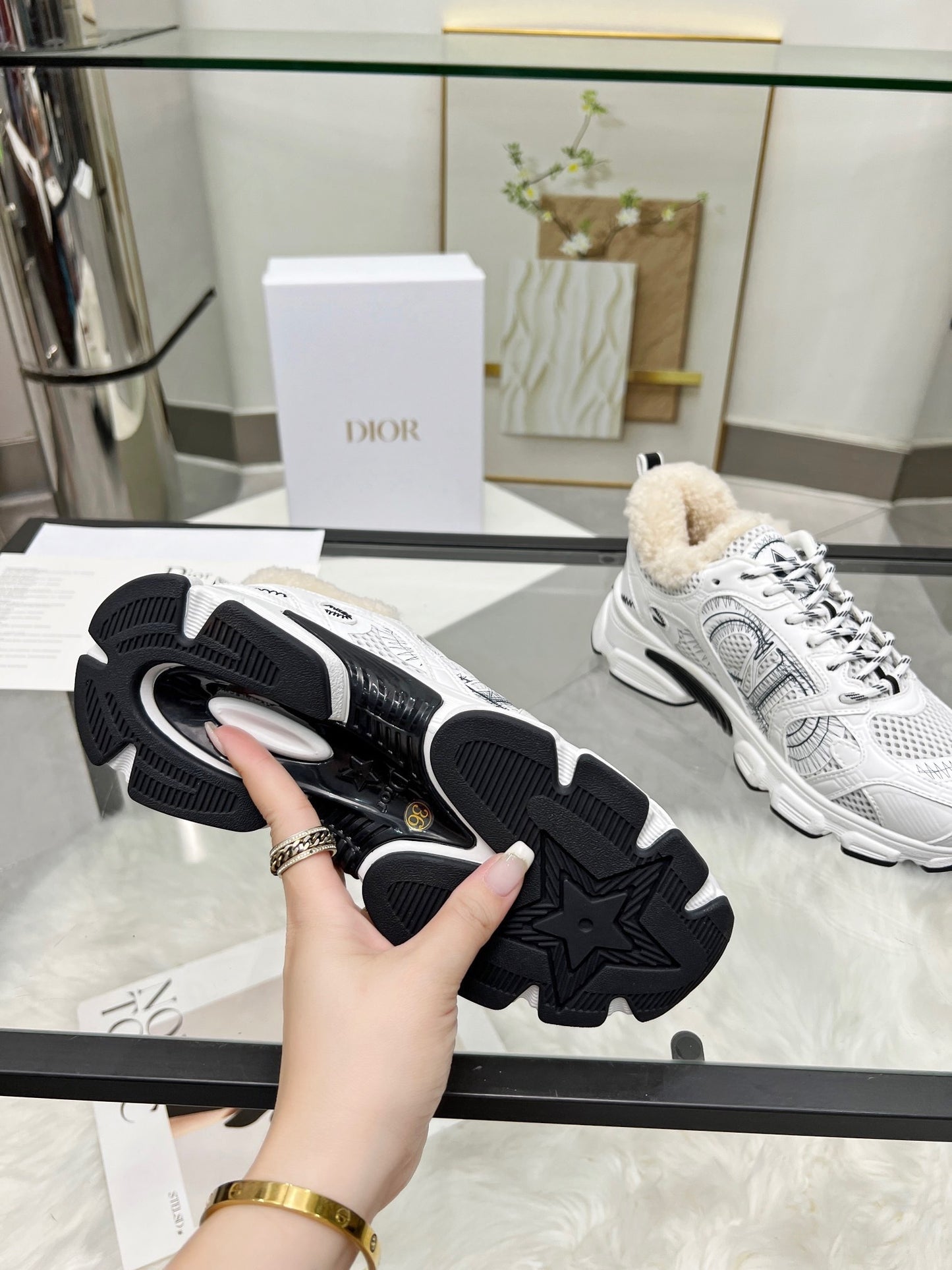 Women's Dior White Sneakers With Warm Fleece Lining