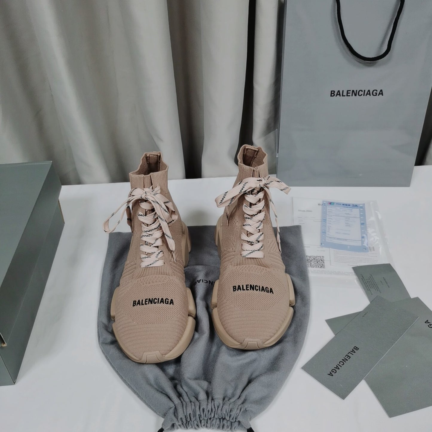 Balenciaga Unisex Beige Lace-up Sock Sneakers Stylish Footwear for Fashion-conscious Men and Women