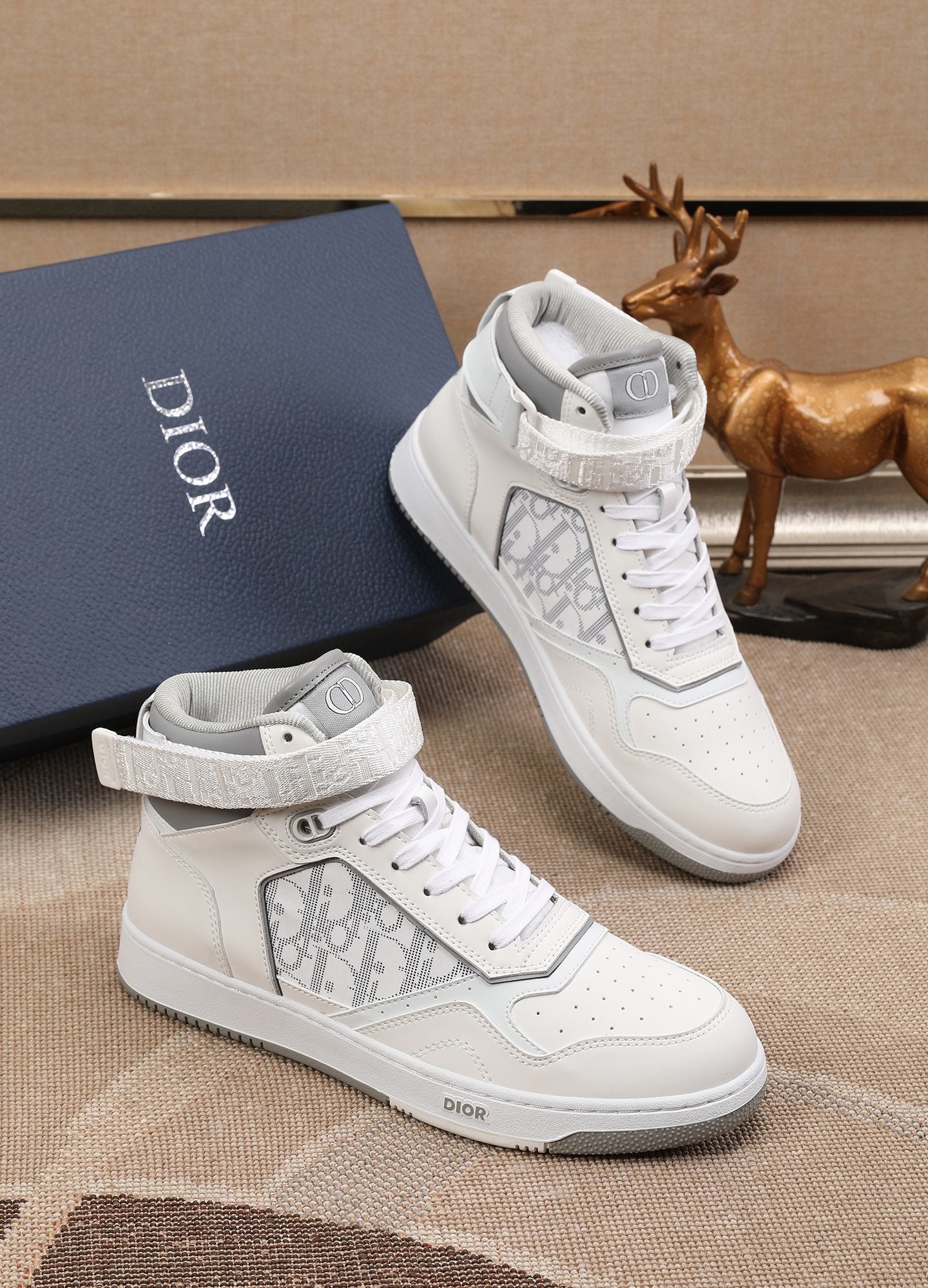 Dior Men's High Top Sneakers with Oblique Pattern and Adjustable Strap