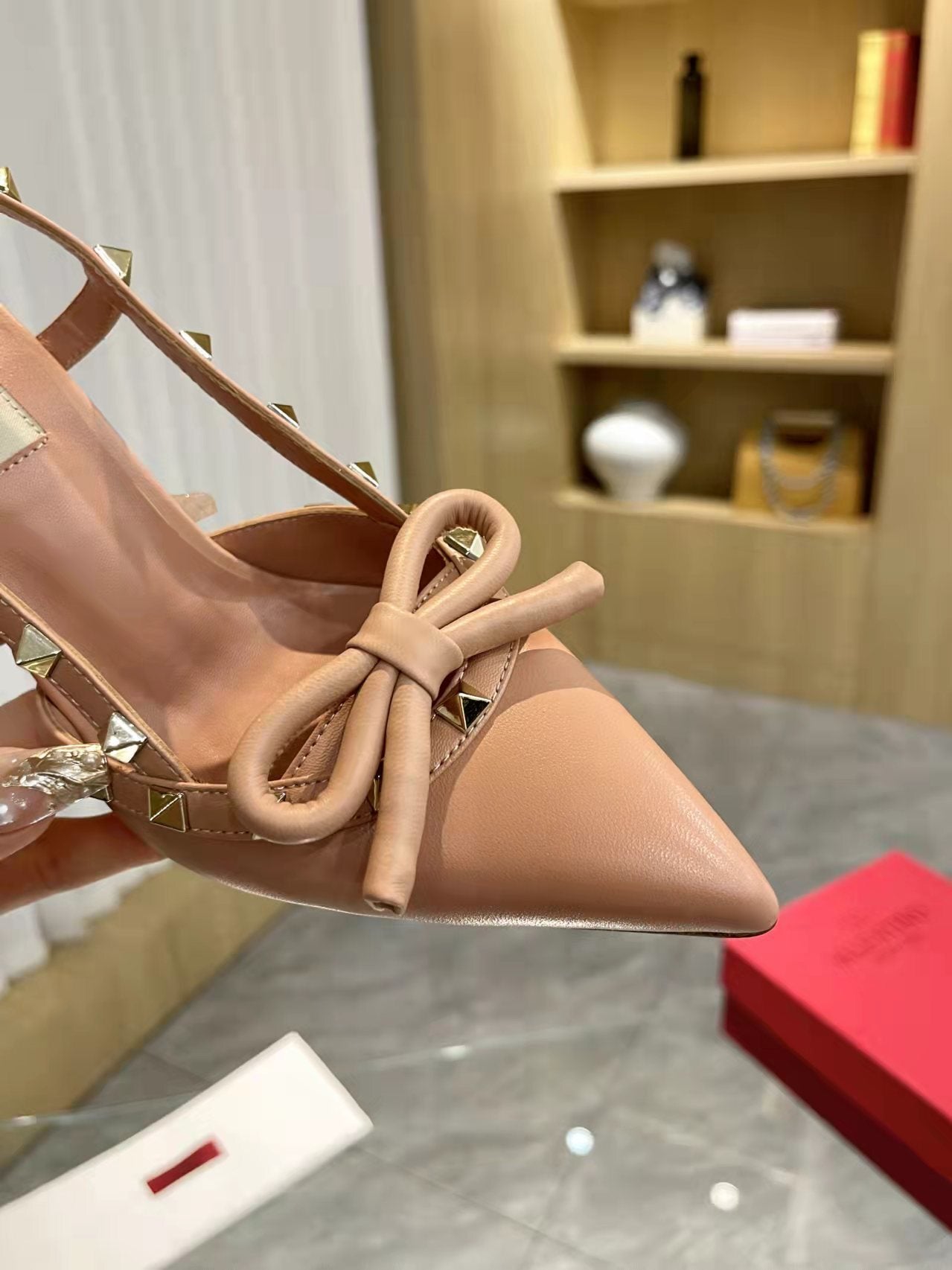 Valentino Women's Rockstud Bow Slingback Pumps Luxury Pointed Toe High Heels