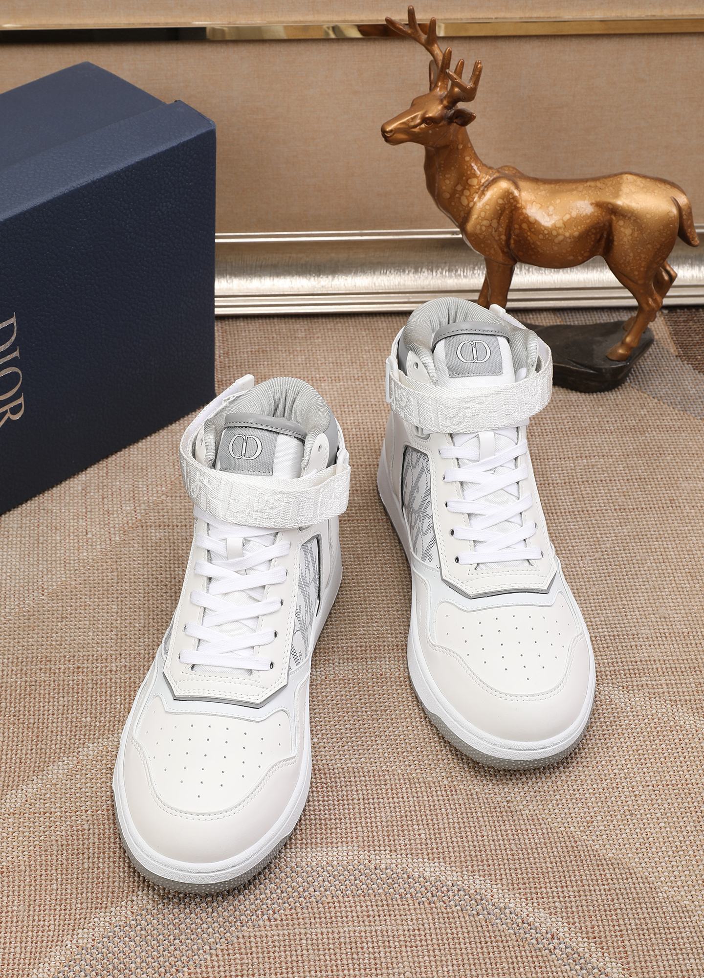 Dior Men's High Top Sneakers with Oblique Pattern and Adjustable Strap