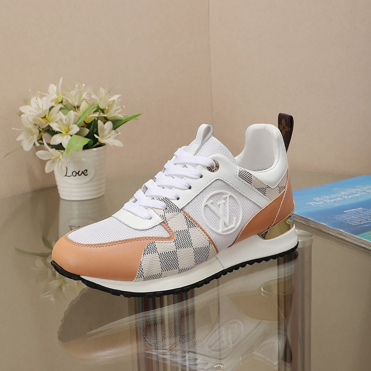 Louis Vuitton Women's Stylish Sneakers With Checkered Patterns And Logo