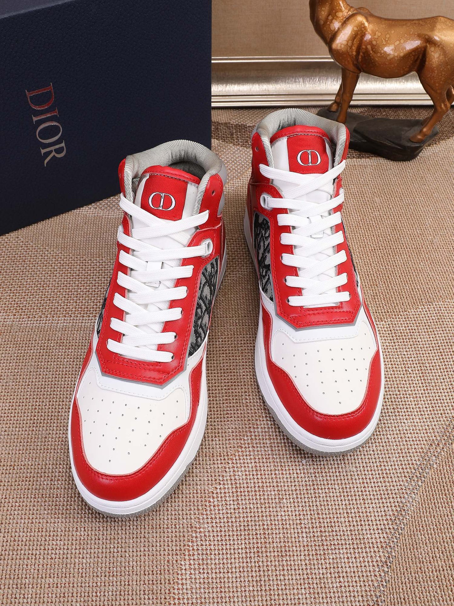 Dior Men's High Top Sneakers with Oblique Pattern and Adjustable Strap