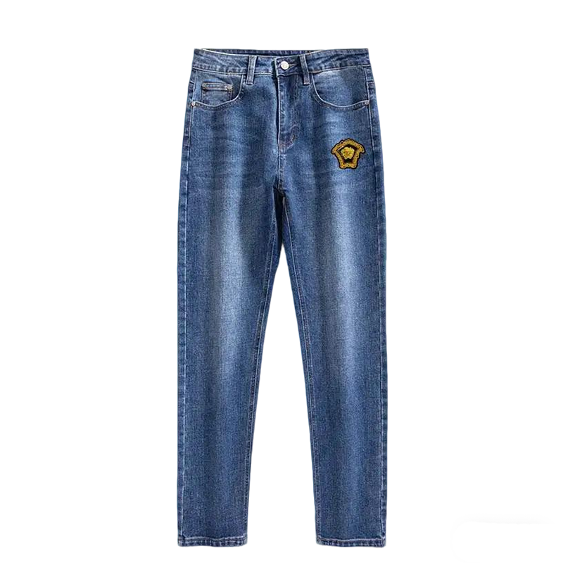 Versace Men's Blue Denim Jeans With Iconic Medusa Embroidery Detail