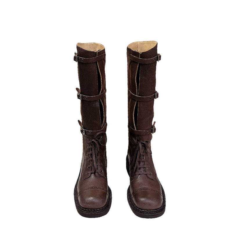 Miu Miu Women's Brown Leather Buckle - Strap Knee - High Boots