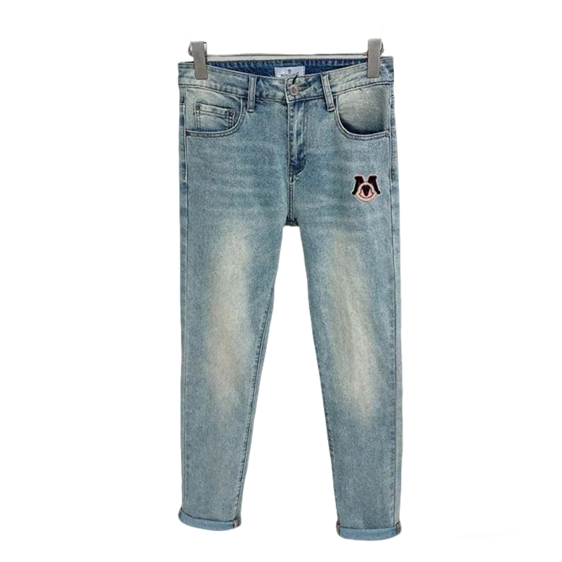 Moncler Men's Jeans with Light Wash and Unique Embroidered Detail