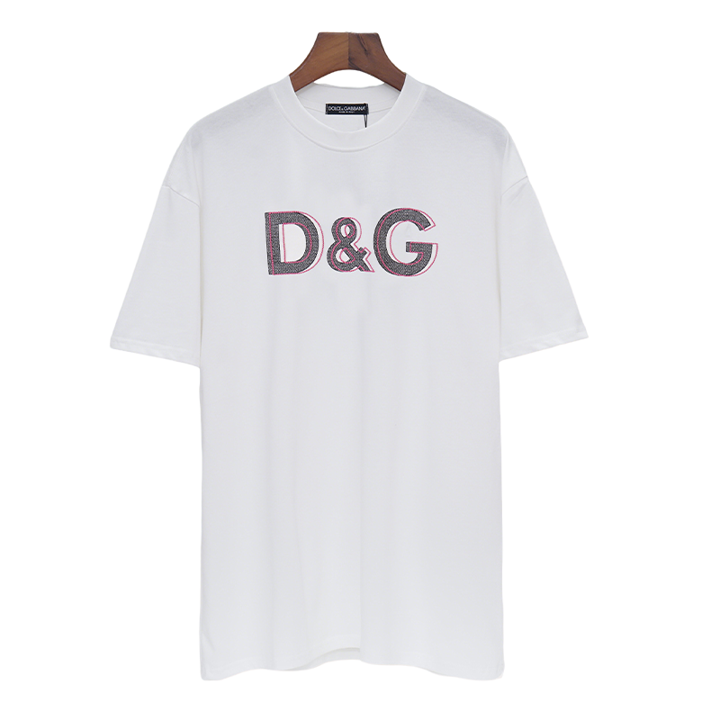 Stylish Dolce & Gabbana White/Black T - Shirt With Eye - Catching D&G Logo For Fashion Lovers