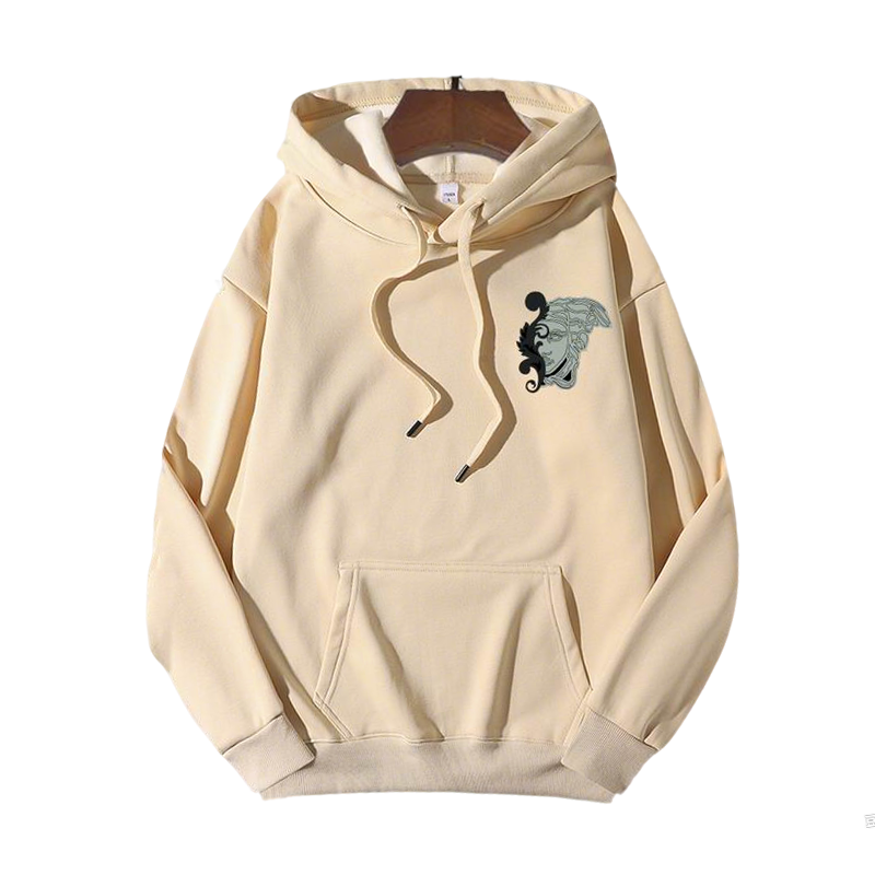 Versace Beige Hoodie With Embroidered Medusa Logo And Stylish Hooded Design