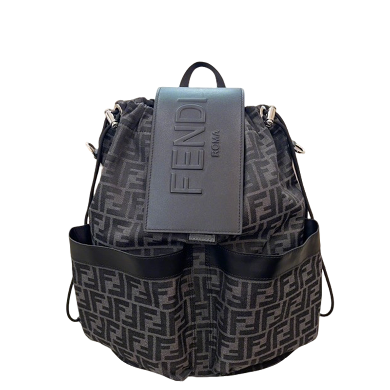 Stylish Fendi Backpack With Signature FF Pattern And Leather Branding Flap 7vz070
