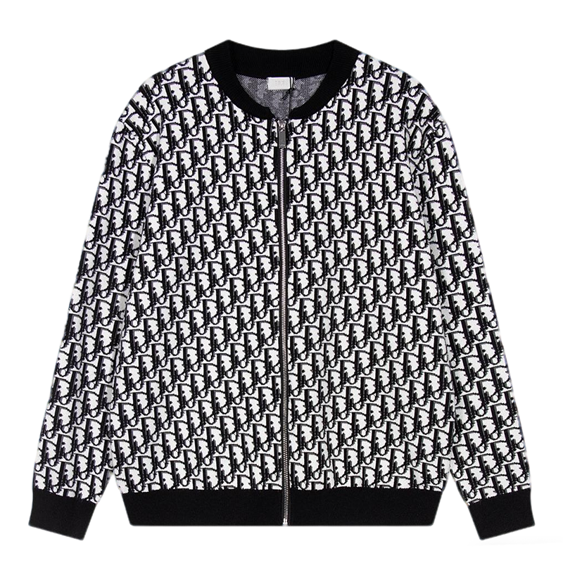 Dior Monogram Pattern Zip - Up Long Sleeve Fashion Sweater