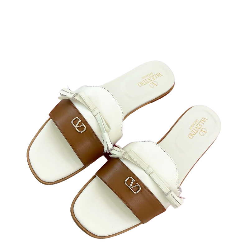 Luxury Brand Valentino Style Women's Flat Slides Sandals