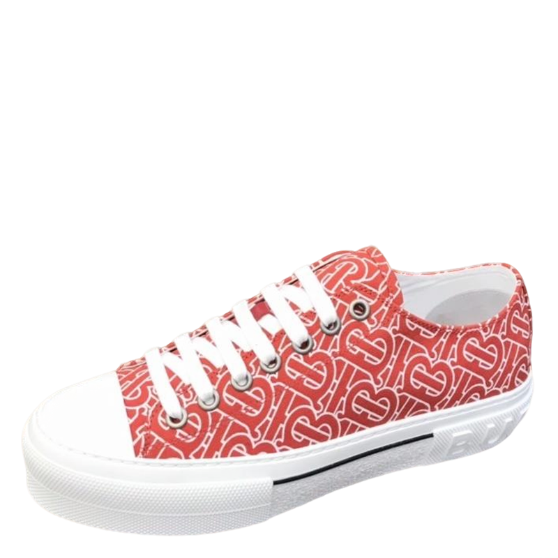 Burberry Unisex Red Monogram Canvas Sneakers Stylish Comfortable Footwear For Men And Women With Signature Logo Pattern