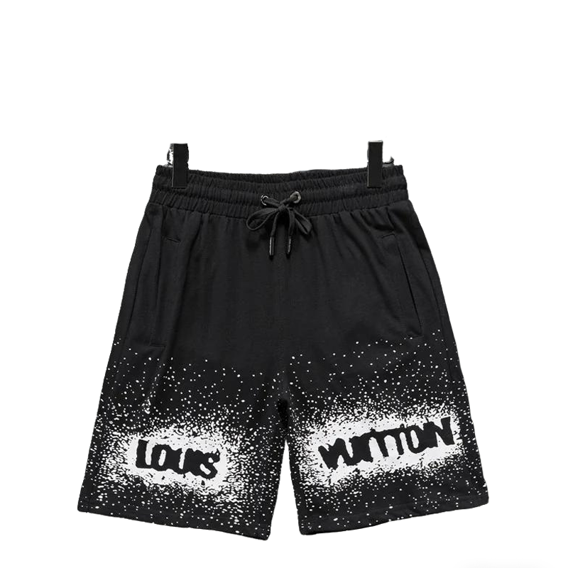 Louis Vuitton Men's Black Drawstring Shorts with White Spray Print