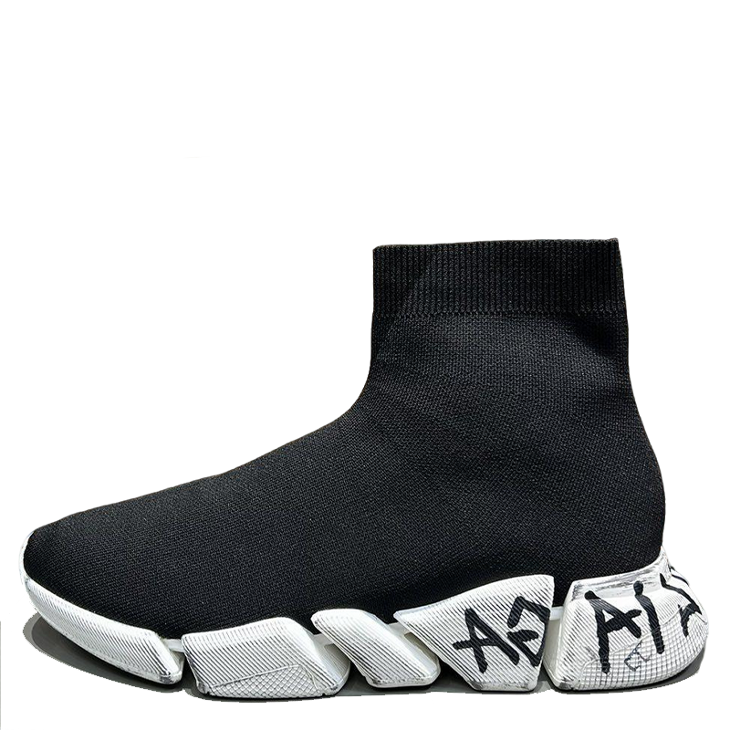 Balenciaga Unisex Black Sock Sneakers with Graffiti Sole for Fashion-forward Men and Women
