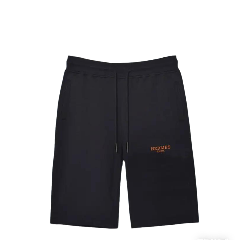 Hermès Men's Black Drawstring Shorts with Orange Brand Logo
