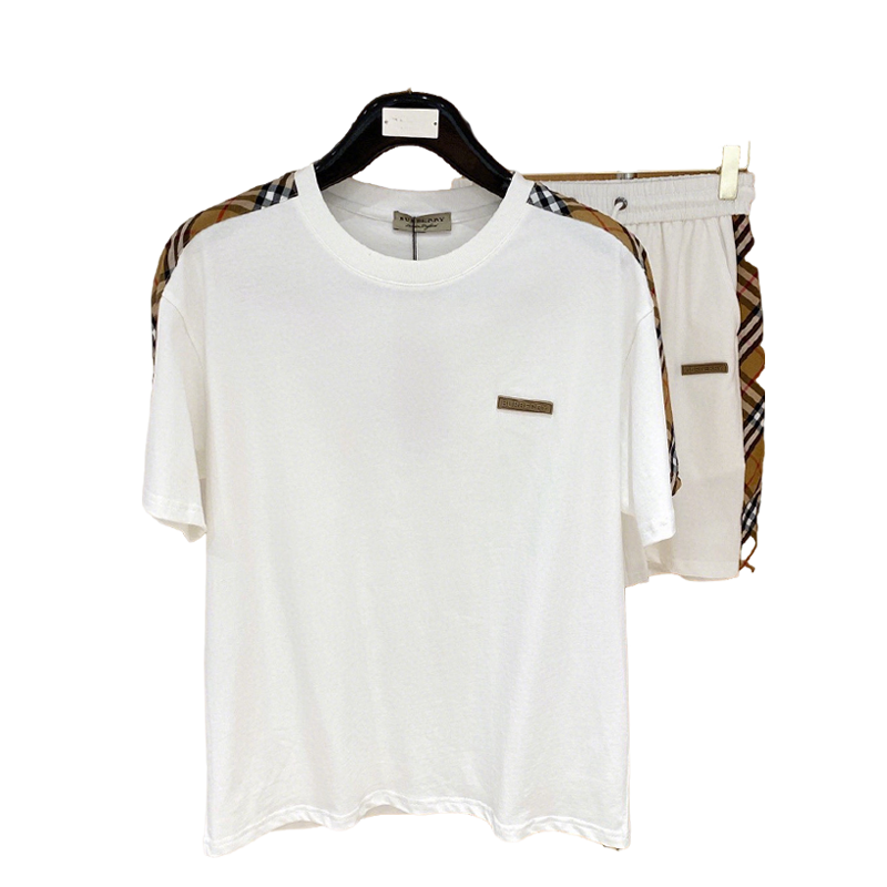 Burberry Men's White Short - Sleeve Tracksuit With Check Details