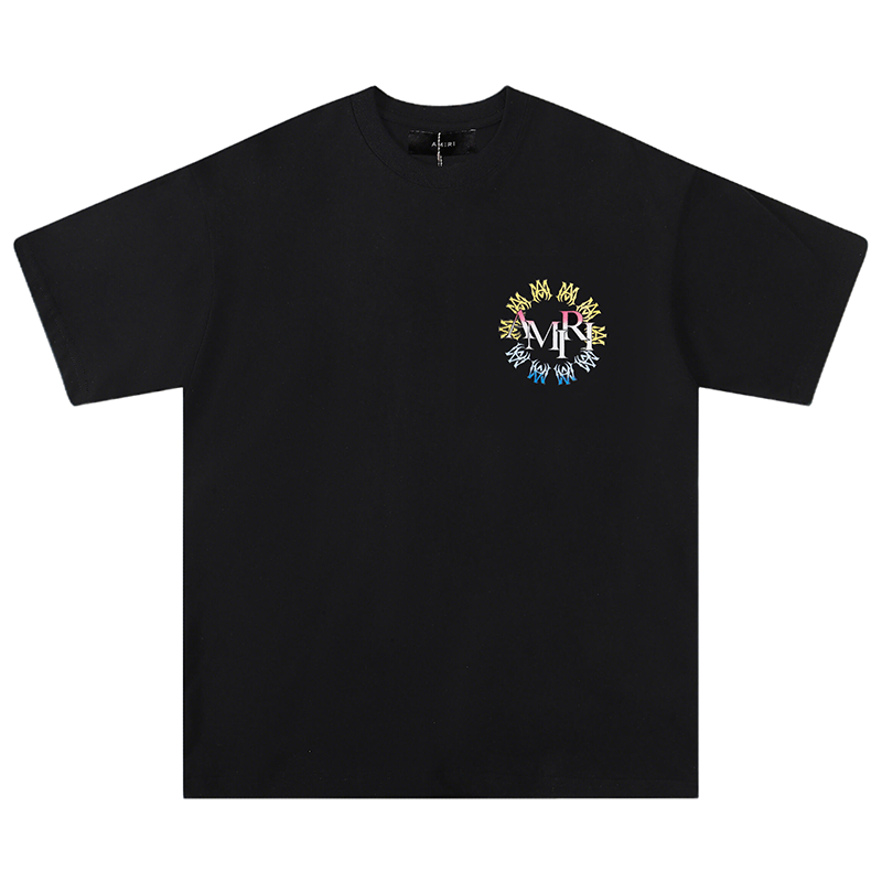 AMIRI Black/White Tee With Colorful Circular Logo For Trendy Streetwear Enthusiasts