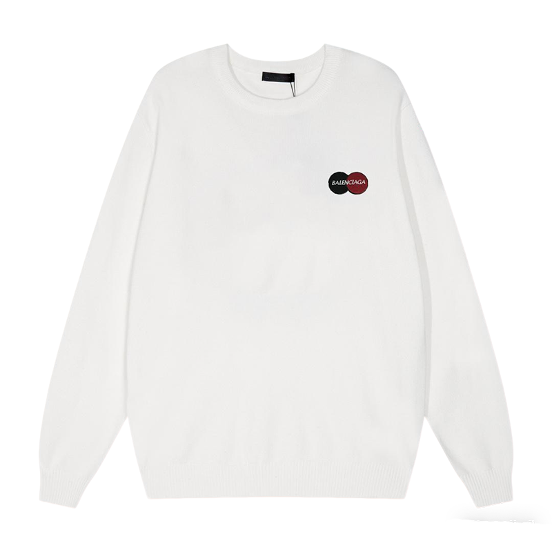 Balenciaga White Crew Neck Sweater With Circular Brand Badges