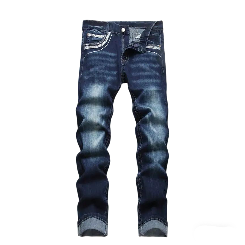 Philipp Plein Men's Dark Blue Denim Jeans With Embellished Pocket Detailing