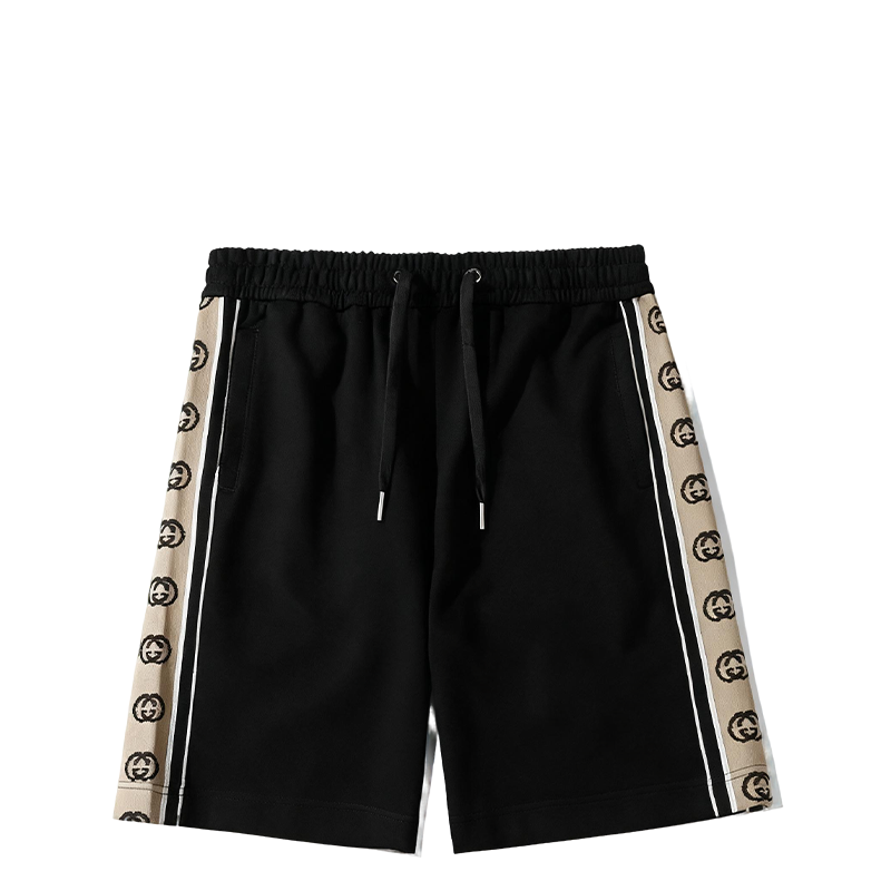 Gucci Men's Black Shorts with GG Logo Tape Side Details