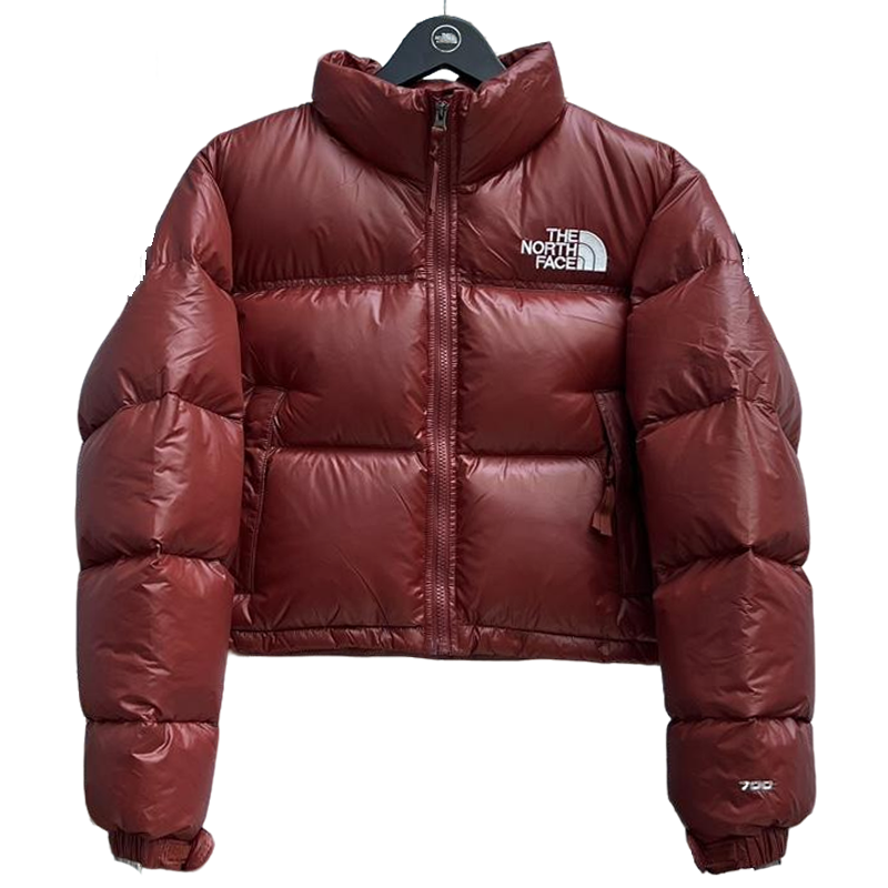 The North Face Burgundy Cropped Nuptse Puffer Jacket For Winter Style