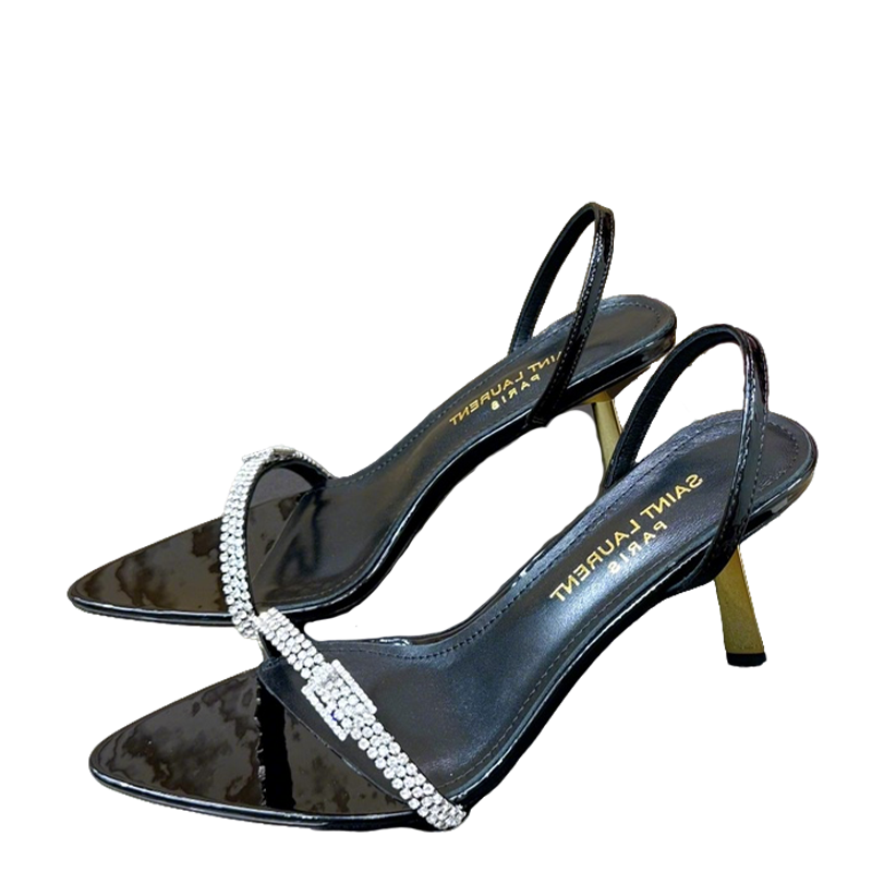 Saint Laurent Elegant Crystal - Embellished Black High - Heel Sandals