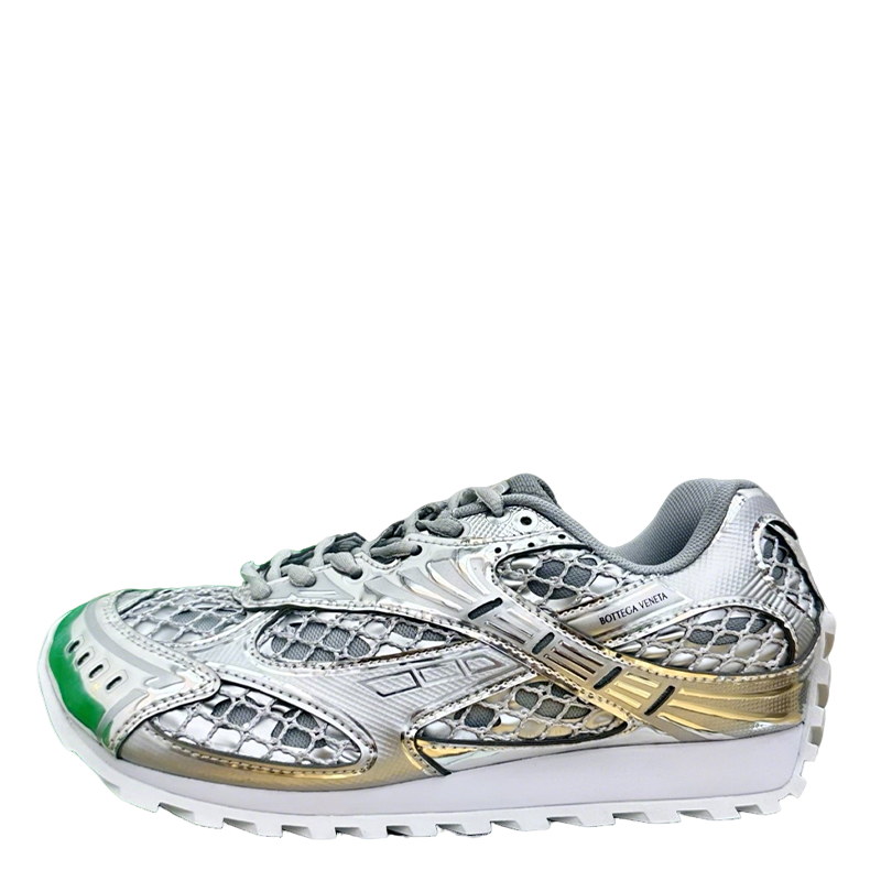 Bottega Veneta Unisex Metallic Mesh Low - Top Sneakers With Gold Accents