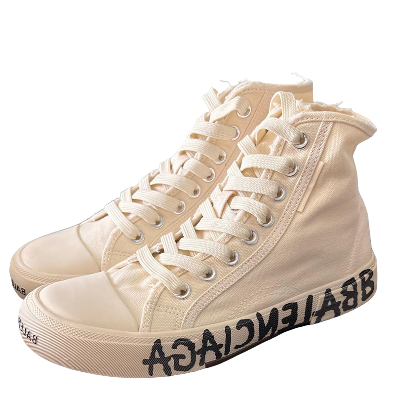 Balenciaga Unisex Beige High-Top Canvas Sneakers with Brand Logo Sole for Elevated Street Luxury
