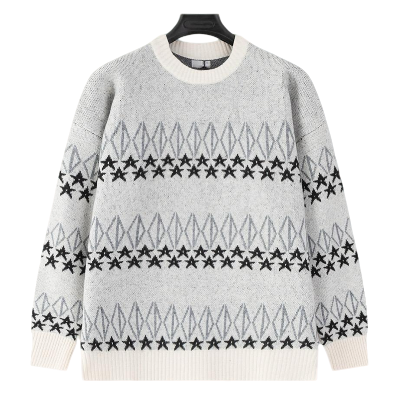 Dior Star And Geometric Pattern Crew Neck Long Sleeve Sweater