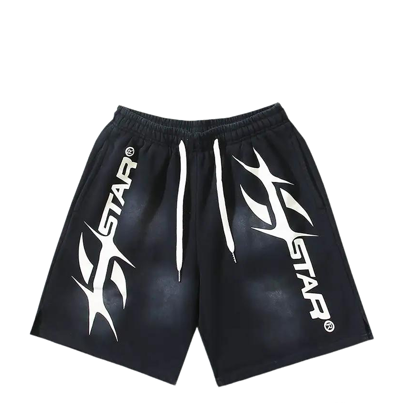 Hellstar Men's Black Drawstring Shorts with White Graphic Logo