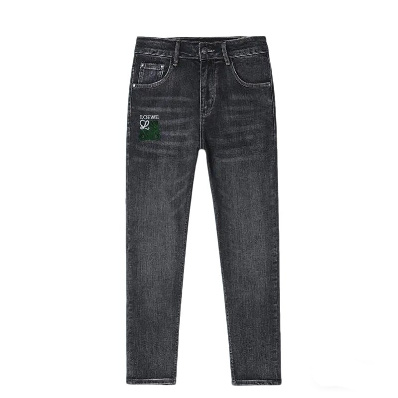 Loewe Men's Stylish Grey Denim Jeans With Distinctive Brand Embroidery