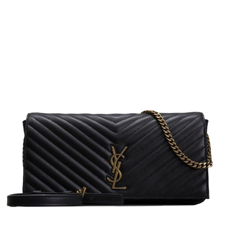YSL Kate Black Quilted Leather Chain Crossbody Bag with Gold Logo 604276
