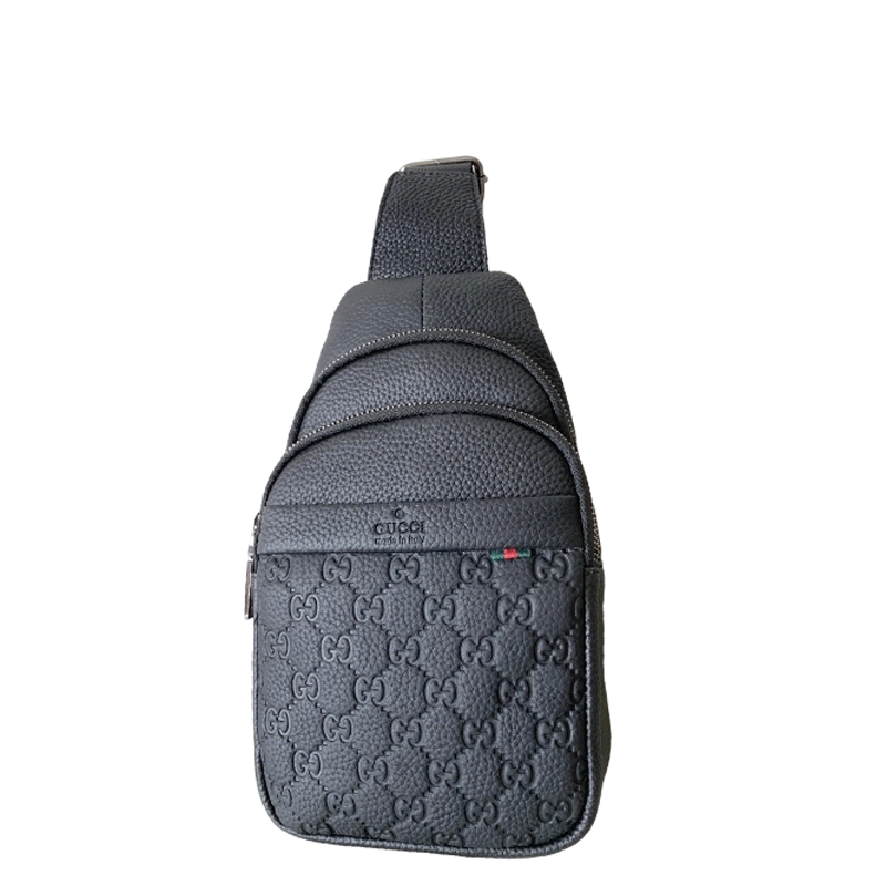 Stylish Black Gucci Sling Bag With Embossed GG Pattern And Brand Detailing For Modern Fashion 3218