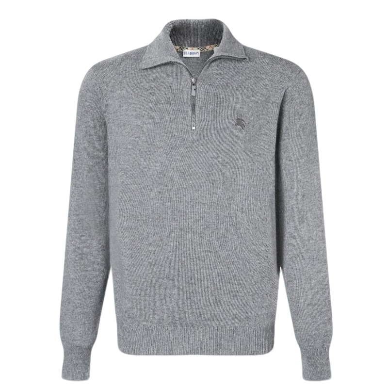 Burberry Men's Grey Half - Zip Cashmere Sweater With Logo