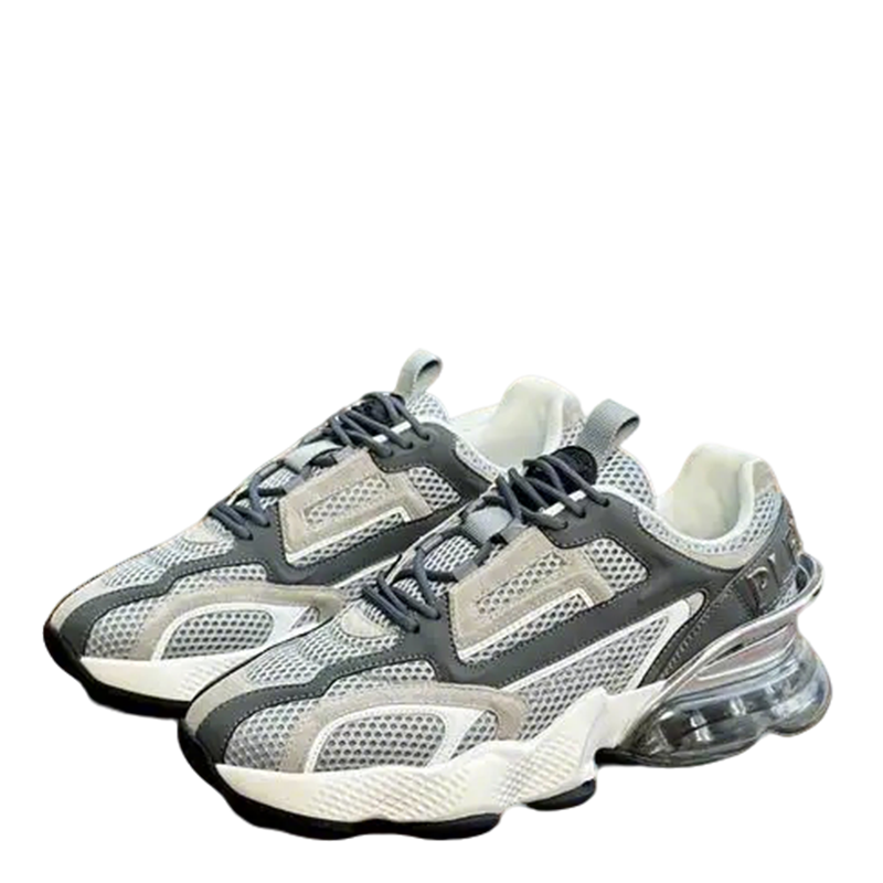 Philipp Plein Grey Mesh Athletic Sneakers With Transparent Heel Design